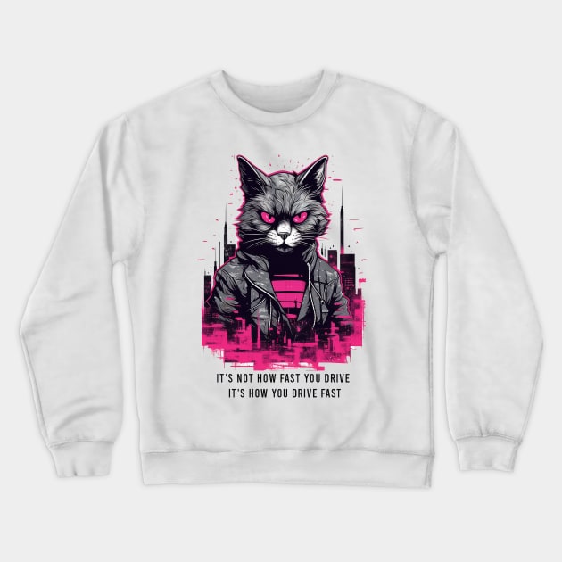 Cyberpunk cat Crewneck Sweatshirt by RosaliArt
